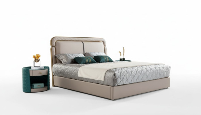Letto 2x Comodino Beige Camera da letto Design Moderno Mobili Legno Lusso