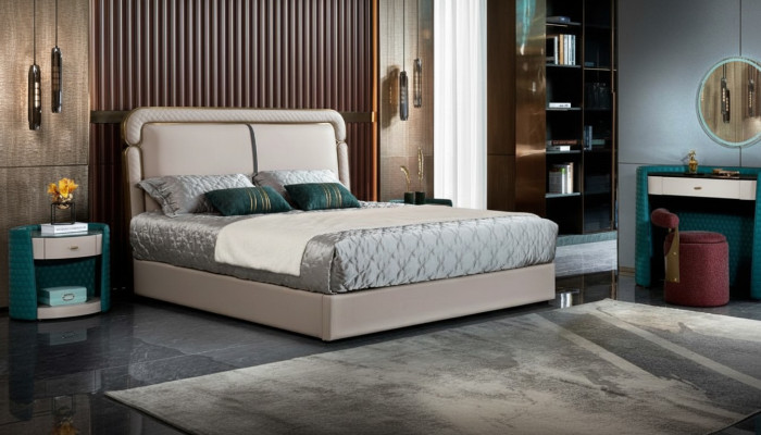 Set da letto, console, sgabello, comodino, letto, mobili da camera da letto.