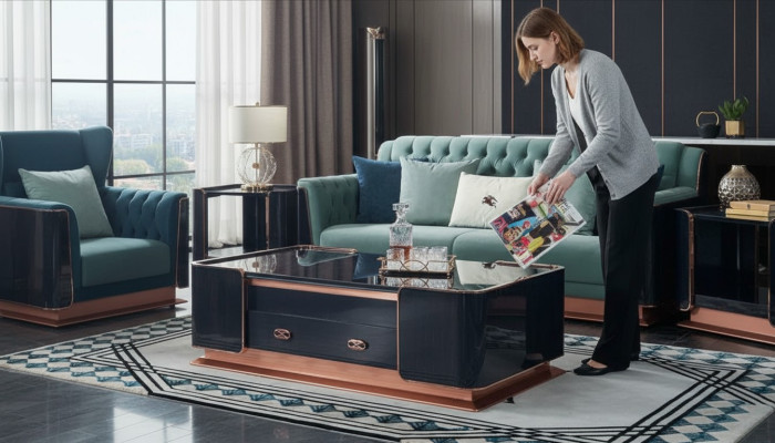 Tavolino in legno marrone, tavoli pregiati design moderno mobili di lusso soggiorno.