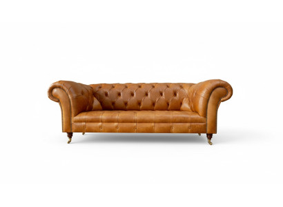 Chesterfield divano a 3 posti in pelle di design moderno color noce.