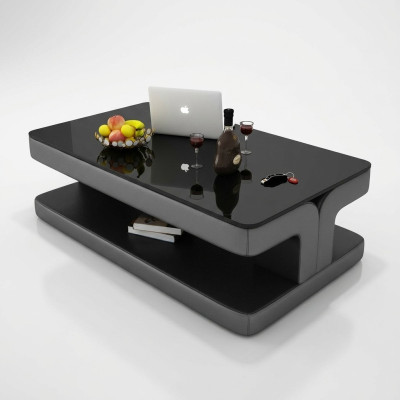 Tavolino design in pelle e vetro per tavoli moderni imbottiti.