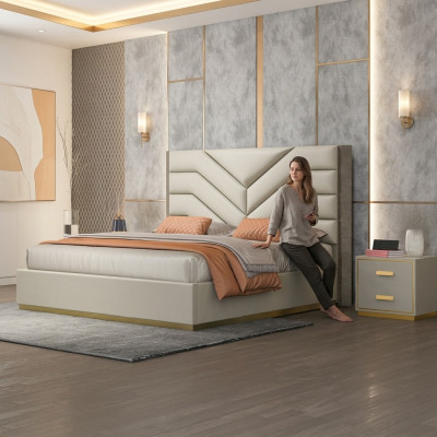 Letto design imbottito di lusso in legno letto matrimoniale camera da letto in pelle arredamento per hotel.