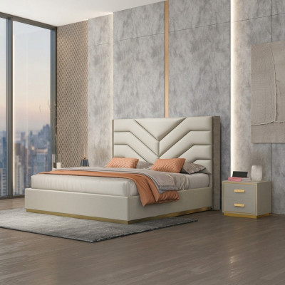 Letto design imbottito di lusso in legno letto matrimoniale camera da letto in pelle arredamento per hotel.
