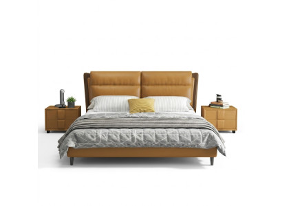 Design Letto in Pelle di Lusso Letti Imbottiti Camera da Letto Matrimoniale 180x200 Mobili Arancioni