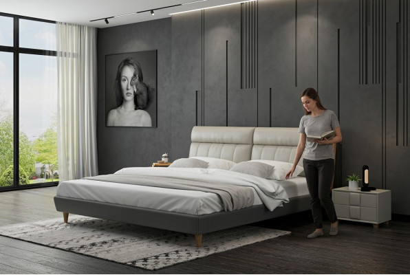 Letto imbottito Design di lusso Letti matrimoniali Beige 180x200 Camera da letto