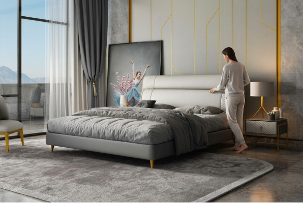 Design Letto in pelle di lusso Moderno matrimoniale 180x200 Moderno Nuovo