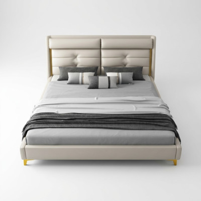 Camera da letto di lusso con letto matrimoniale in pelle da 180x200 cm.