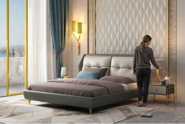 Design Letto in pelle di lusso Letti imbottiti 180x200 Mobili Camera da letto