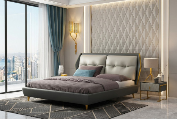 Design Letto in pelle di lusso Letti imbottiti 180x200 Mobili Camera da letto