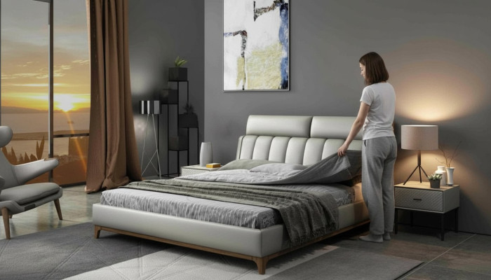 Design moderno Letto 180x200 Pelle Legno Letti Camera da letto matrimoniale