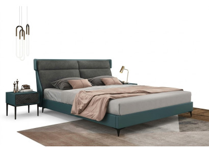 Classico lussuoso letto imbottito in pelle tessile di alta qualità. Nuovo letto da camera da letto.