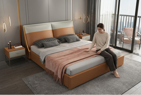 Letto designer Camera da letto Letti Tessuto Pelle Hotel Lusso Imbottitura Velluto Tessuto