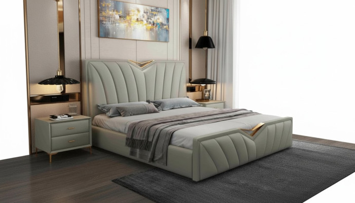 Letto designer camera da letto in pelle per hotel di lusso. Mobili italiani imbottiti.
