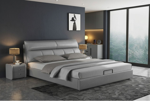 Letto grigio da designer Camera da letto Letti Tessuto Pelle Hotel Imbottiti