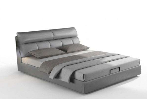 Letto grigio da designer Camera da letto Letti Tessuto Pelle Hotel Imbottiti