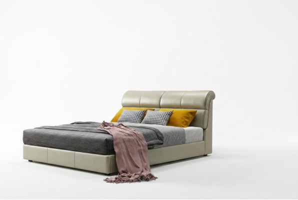 Letto di lusso in camera da letto in pelle, letto matrimoniale imbottito in legno design 180x200cm nuovo.
