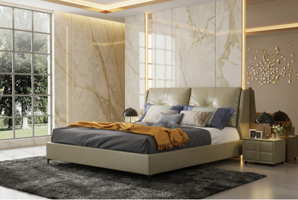 Letto Imbottito Design di Lusso Matrimoniale Camera da Letto d'Hotel 180x200cm