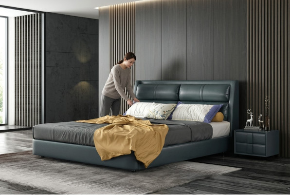 Design del letto imbottito in pelle di lusso per letti matrimoniali d'albergo in camera da letto matrimoniale misura 180x200 cm.