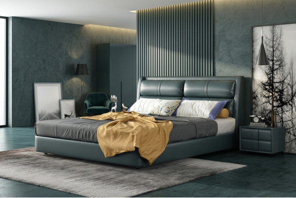 Design del letto imbottito in pelle di lusso per letti matrimoniali d'albergo in camera da letto matrimoniale misura 180x200 cm.