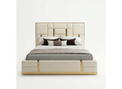 Moderno letto di lusso camera da letto in pelle italiana imbottita letti matrimoniali design in metallo.