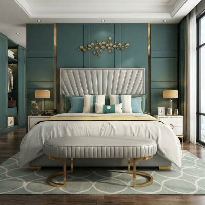 Letto imbottito design di lusso matrimoniale per hotel, camera da letto, 180x200 cm.