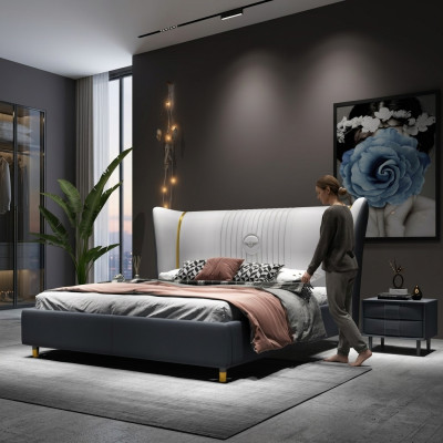 Letto matrimoniale di design per hotel di lusso 150/180x200cm in pelle