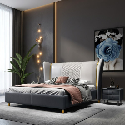 Letto matrimoniale di design per hotel di lusso 150/180x200cm in pelle