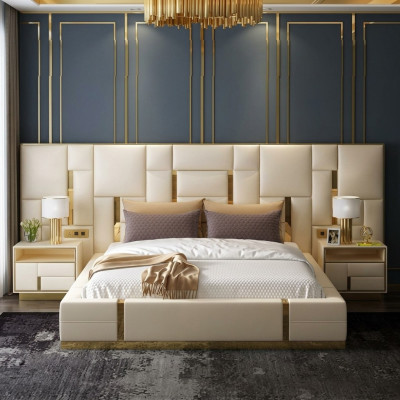 Letto Imbottito Design di Lusso in Legno Letti Matrimoniali Albergo Camera da Letto