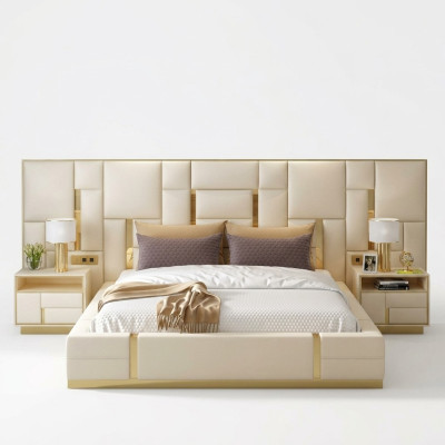 Letto Imbottito Design di Lusso in Legno Letti Matrimoniali Albergo Camera da Letto