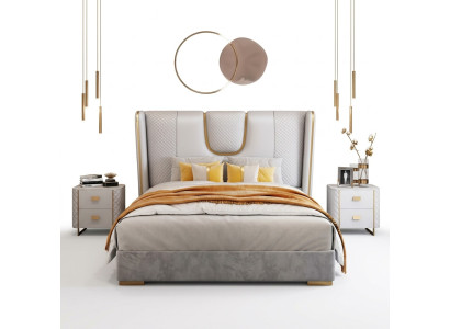 Camera da letto di lusso con letto matrimoniale in pelle e metallo da 150/180x200 cm.