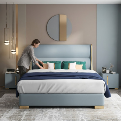 Camera da letto di lusso Designer Letto matrimoniale Letto 150/180x200cm Pelle Metallo