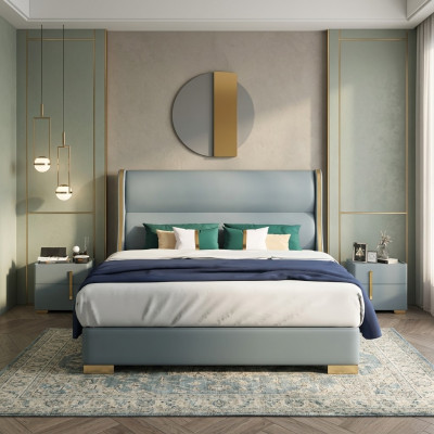 Camera da letto di lusso Designer Letto matrimoniale Letto 150/180x200cm Pelle Metallo
