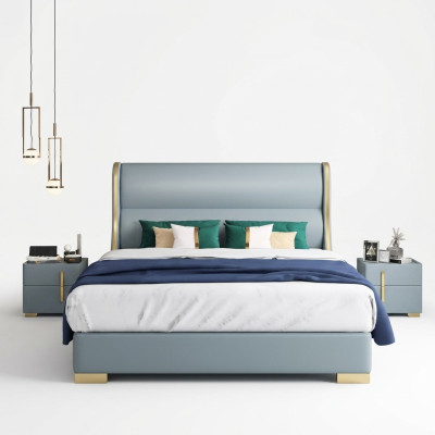 Camera da letto di lusso Designer Letto matrimoniale Letto 150/180x200cm Pelle Metallo