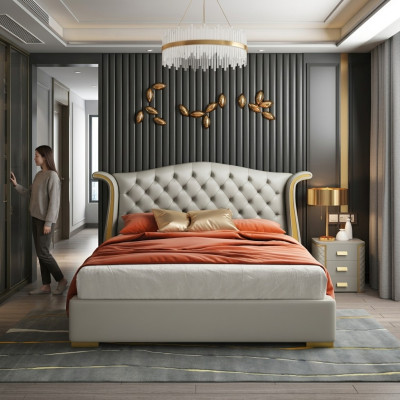 Camera da letto di lusso con letto matrimoniale 150/180x200cm, letti da hotel in pelle