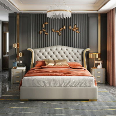 Camera da letto di lusso con letto matrimoniale 150/180x200cm, letti da hotel in pelle