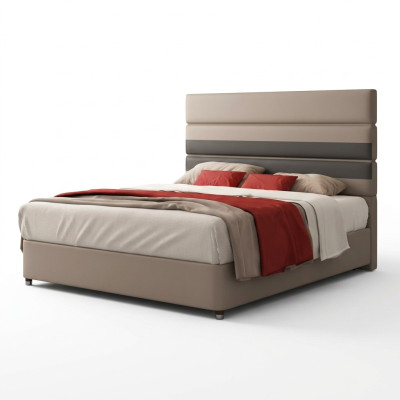 Letto imbottito in pelle, letti, hotel di lusso, camera da letto matrimoniale, beige.