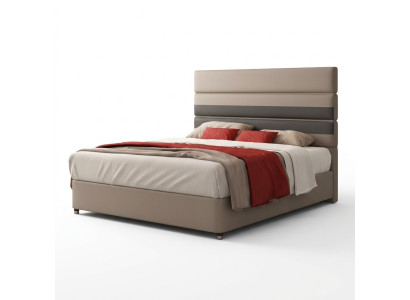 Letto imbottito in pelle, letti, hotel di lusso, camera da letto matrimoniale, beige.