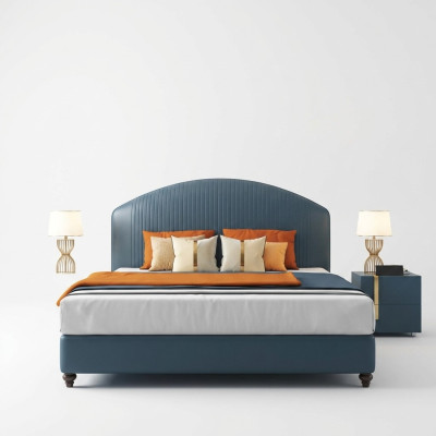 Letto Imbottito Design di Lusso in Metallo Letti Matrimoniali Camera da Letto Blu
