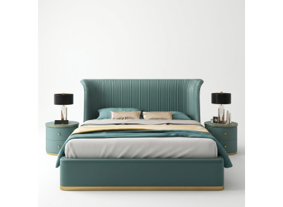 Camera da letto di lusso Letto Matrimoniale Tessuto Legno Pelle Letti Imbottiti 180x200 Nuovo