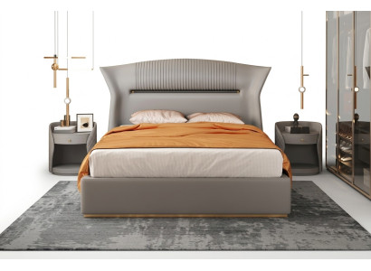 Pelle grigia design del letto in camera da letto mobili letto matrimoniale lussuoso hotel