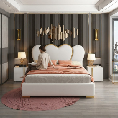 Camera da letto di lusso Letto Imbottito Design Letti di lusso matrimoniali in pelle per hotel