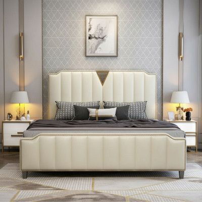 Letto design 180x200 in pelle Hotel Letto in metallo Decorazioni Camera matrimoniale
