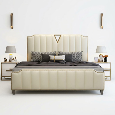 Letto design 180x200 in pelle Hotel Letto in metallo Decorazioni Camera matrimoniale