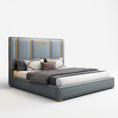 Letto design imbottito di lusso in metallo per camere da letto matrimoniali in hotel.