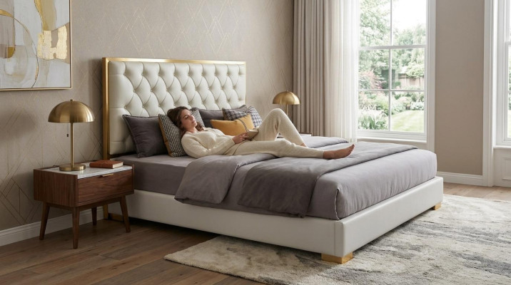 Letto designer camera da letto Letti hotel in pelle di lusso Cornice letto imbottita