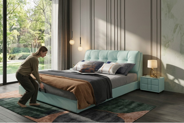 Letto design 180x200 in pelle e metallo, letto matrimoniale per camera da letto di lusso.