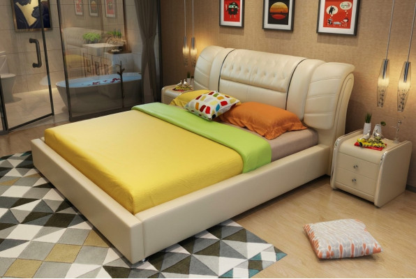 Letto design Chesterfield Letto Tessuto in pelle di lusso in hotel in velluto Tessuto 1