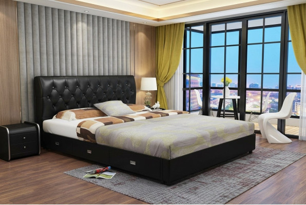 Letto Chesterfield design camera da letto tessuto pelle imbottito italiano