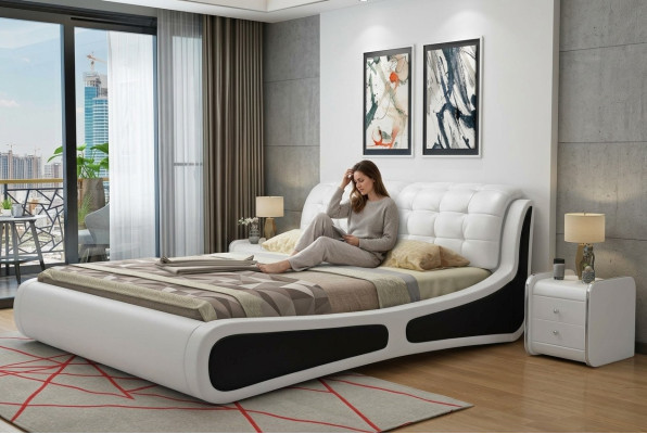 Letto Imbottito Design di Lusso Letti Matrimoniali Bianchi 180x200cm Camera da Letto in Pelle