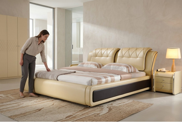 Camera da letto di lusso Letto Imbottito Design Matrimoniale Hotel Letti Letto in Pelle